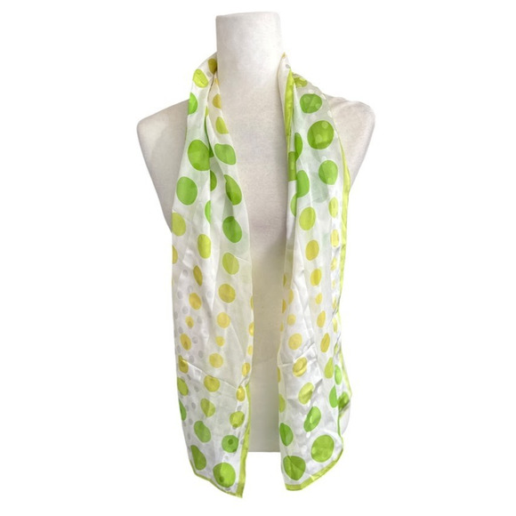Oscar De La Renta Silk Scarf Womens Polka Dot Green Oblong 11" x 52" Rectangle - Picture 1 of 7